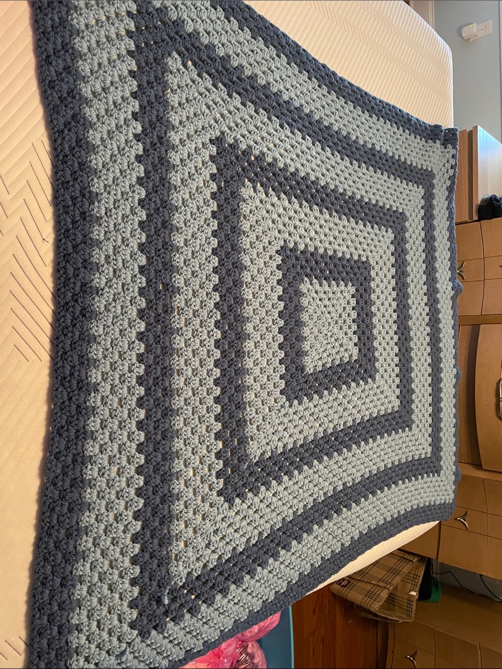 46” Handmade Two-Tone blue Crochet granny square Throw Blanket